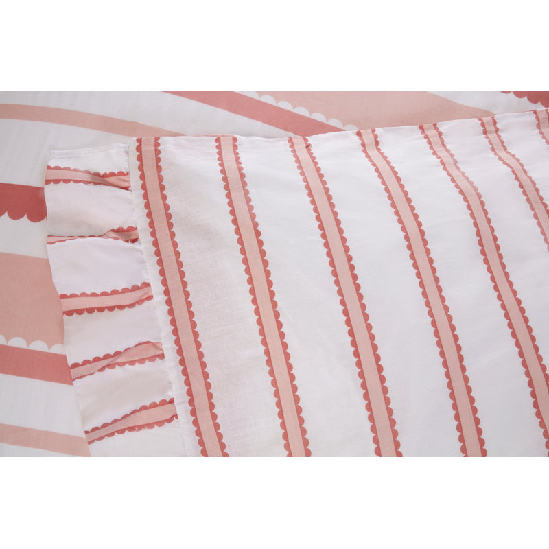 Maya Frilled Cotton Blend Striped Duvet Cover Set, Double, Pink