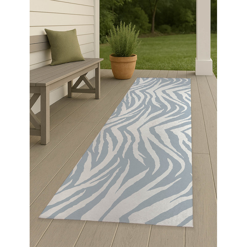 Zebra Patch Non-Slip Outdoor Rug, Runner 2'6" x 8'