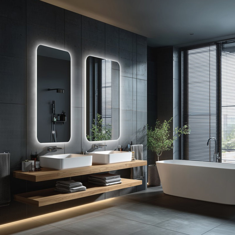 Soft Rounded Corner Frameless Backlit LED Vanity Mirror, Dimmable 3 Color Temperatures, Tempered Glass Lighted Mirror for Bathroom, Powder Room, Bedroom