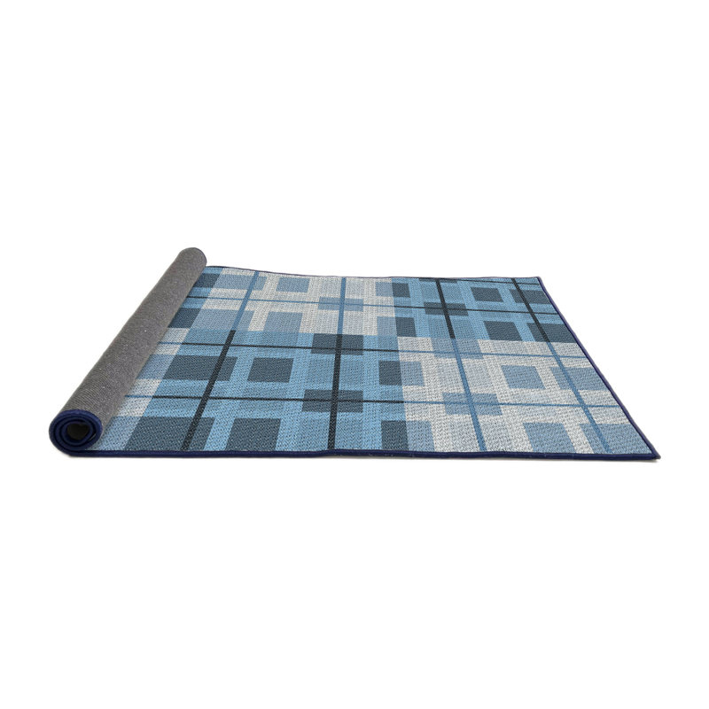 Tapis bleu/blanc cassé à motif, Rond 4 pi