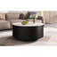 Table basse ronde moderne mobile avec roulettes, 2 tiroirs, plateau en pierre frittée à motif marbré, 29,5 po