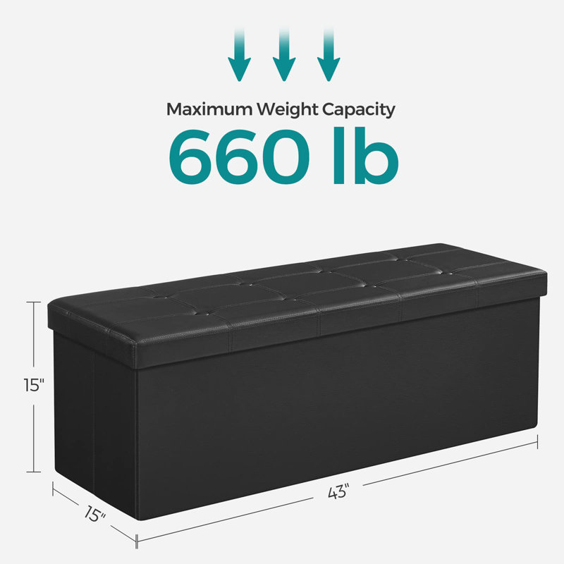 Banc de rangement pliant 43 ", Noir