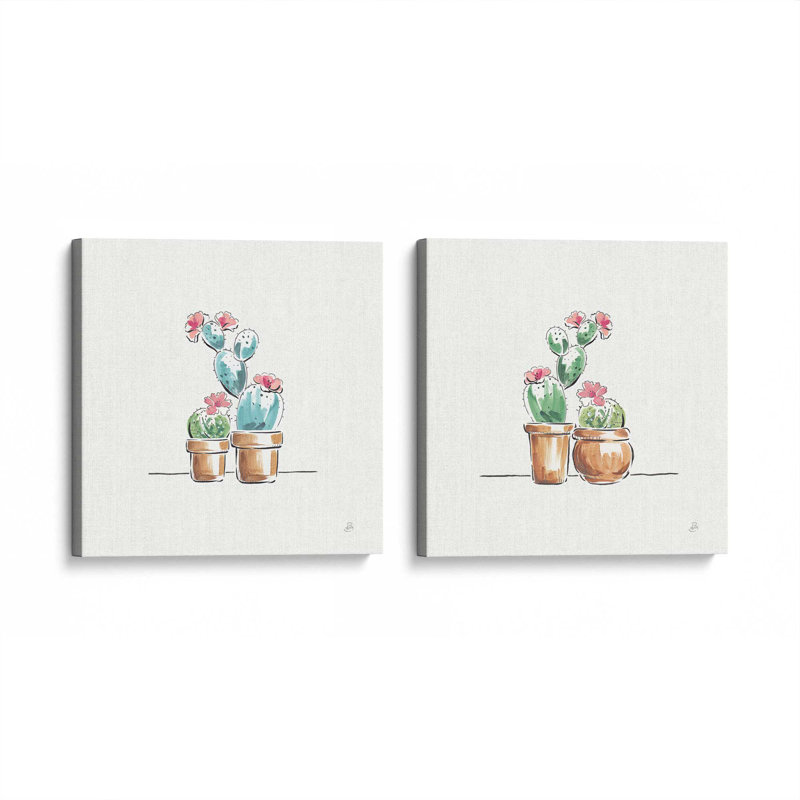 Prickly Pink Pals, ensemble de 2 impressions, 16 po x 16 po, Toile tendue, Toile tendue