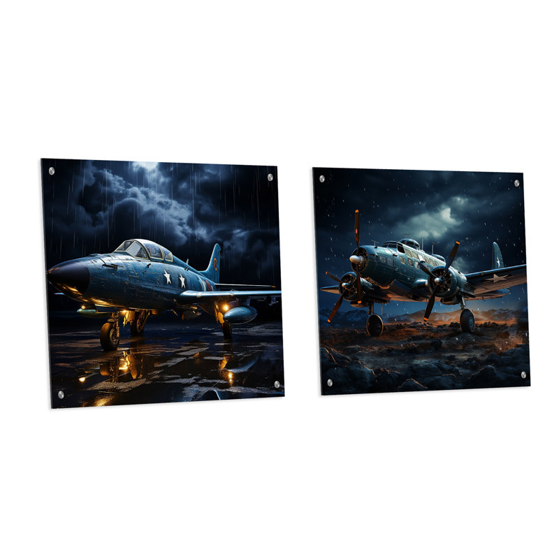 Avion militaire - Thundering Skies - ensemble d'art mural en acrylique sur verre militaire, H 16 po x l 33 po