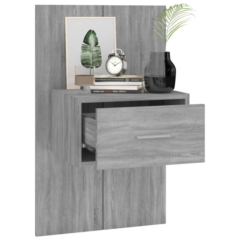 Mazzola Wall-mounted Bedside Cabinet, Grey Sonoma, 2