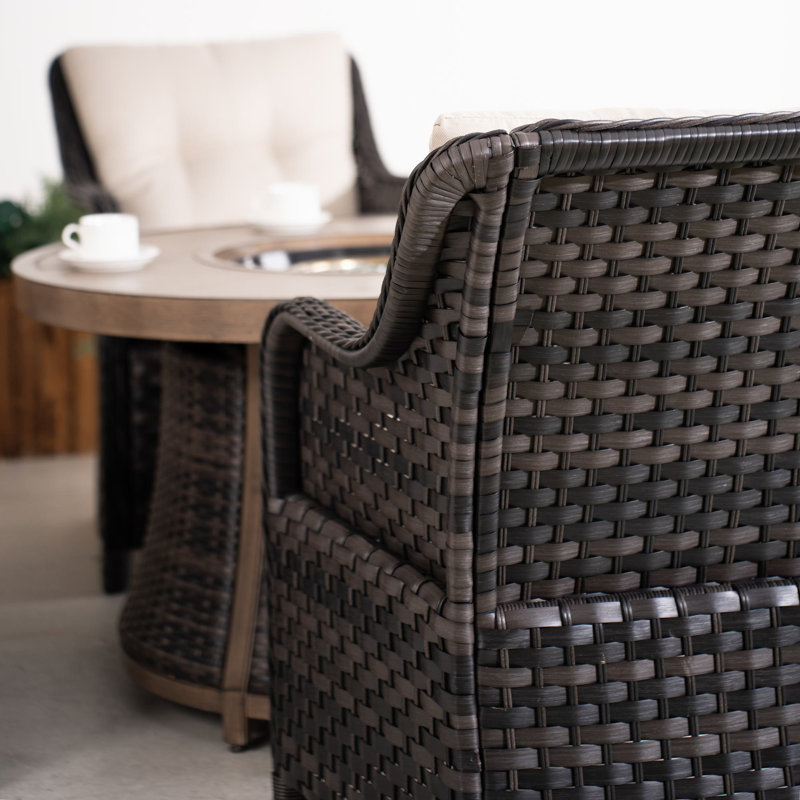 Areefa 4-Person Wicker Patio Dining Set With Round Table, Cushions Included