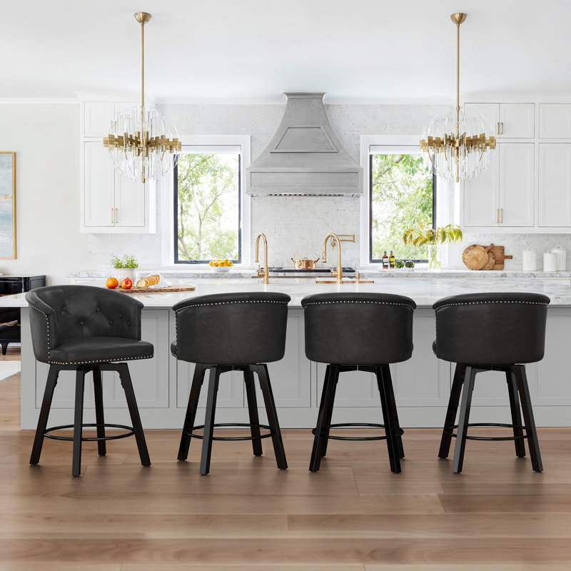 Swivel Upholstered Counter Stool With Metal Frame, Black