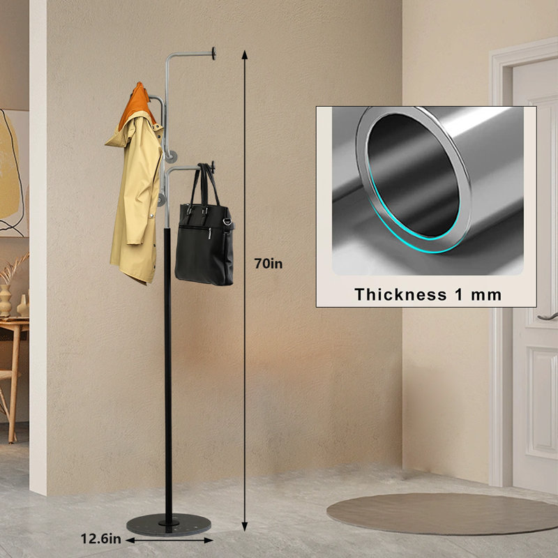 Coat Rack Freestanding With Marble Base, Silver