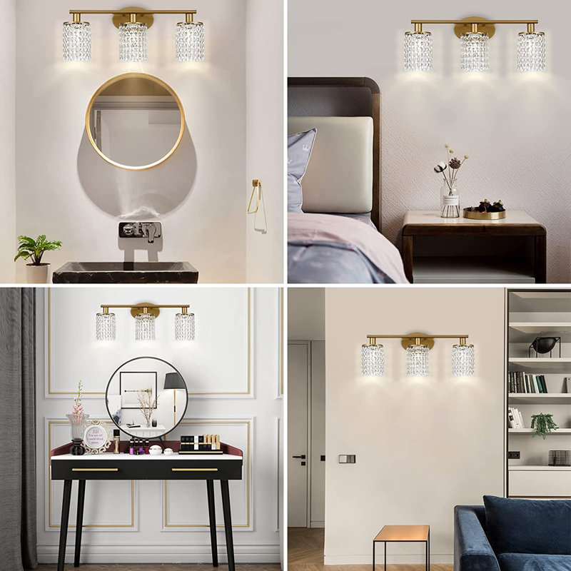 3-Light Dimmable Bathroom Vanity Light with Crystal