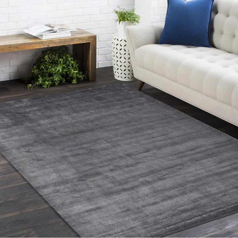 Tapis gris foncé en laine noué à la main Cordi, Rectangle de 10 pi x 14 pi