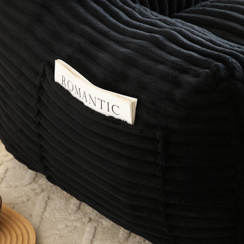 Giant Bean Bag With And Footstool, Ideal For Relaxing In Living Room, Bedroom Or Dorm, High - Quality Corduroy Shredded Foam, Ergonomic Design Comfort Footstool Areas, Black Color, Soft