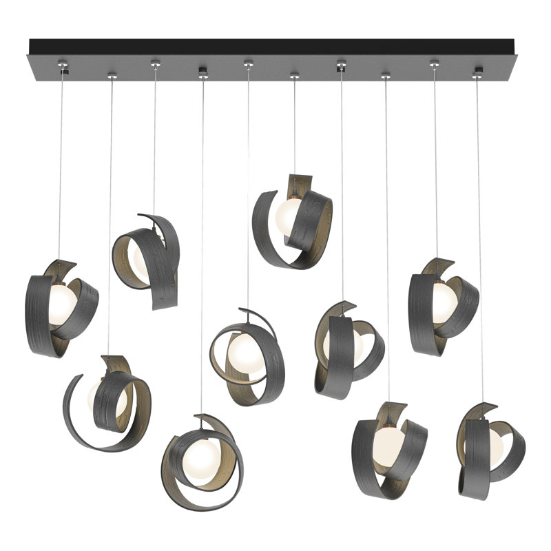 Luminaire suspendu géométrique à 10 lumières pour îlot de cuisine Riza, H 80 po x l 46,7 po x P 12,2 po, Fer naturel