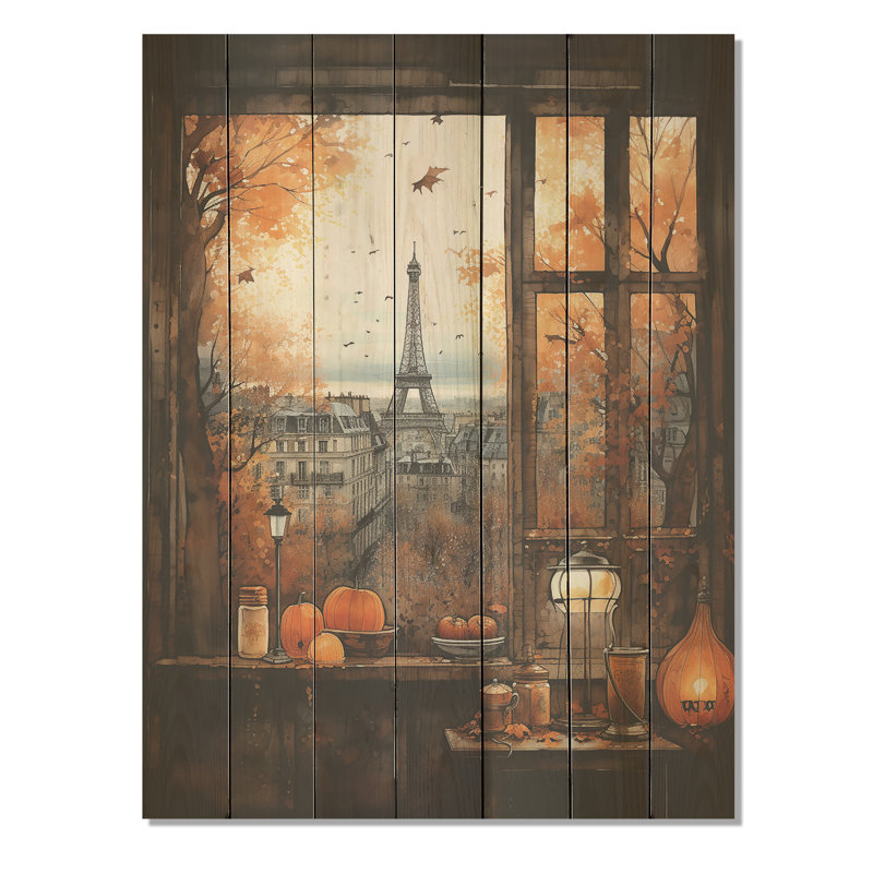 Retro Paris Window View 5 - City Paris sur impression sur bois, H 20 po x l 10 po