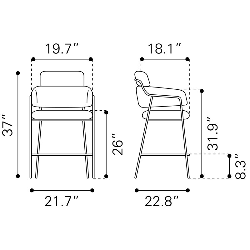 Tabouret de bar et de comptoir Kidman, Brun, Tabouret de comptoir (siège d'une hauteur de 26 p