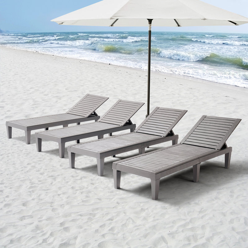 Nestl Waterproof, Lightweight, and Adjustable Outdoor Polyresin Chaise Lounge Chair Set, Gray, 4