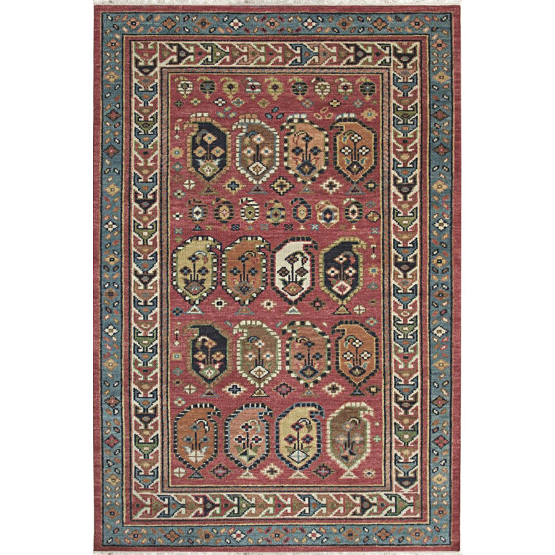 Tapis à motif géométrique moderne en laine noué à la main Coral, 8 pi x 10 pi
