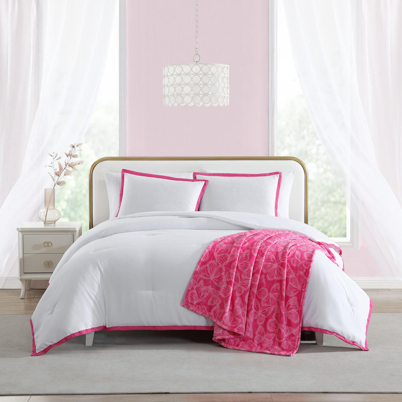 Ensemble d'édredon réversible Betsey Johnson Signature, Rose/Blanc, Édredon grand et 3 pièces supplémentaires