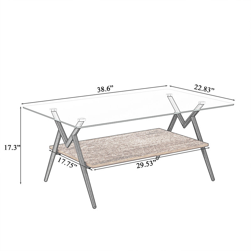 Rectangle Coffee Table, Modern Table, Clear Duplicate, Brown/Black