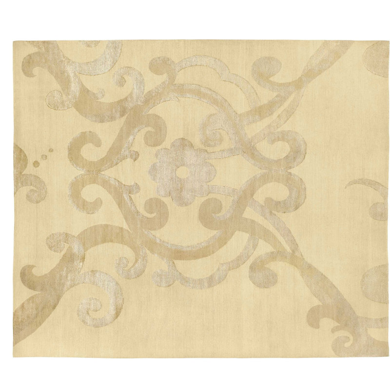Assumed Damask Area Rug in Beige/White, Rectangle 10' x 14'