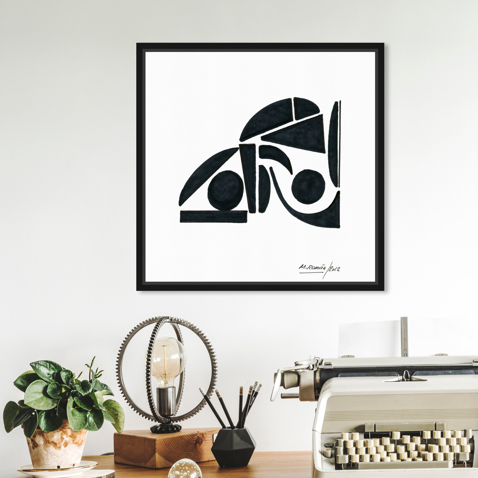 Black And White Modern by M.Roman, 13" H x 13" W, Black