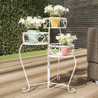 Support pour plante pliant à 3 niveaux en métal - Présentoir intérieur / extérieur pour la maison et le jardin avec tablettes décalées