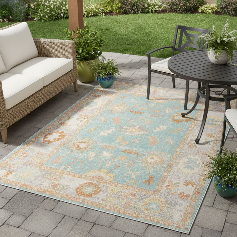 Bordered Floral Durable Performance Indoor/Outdoor Area Rug, Rectangle 8'9" x 11'9"