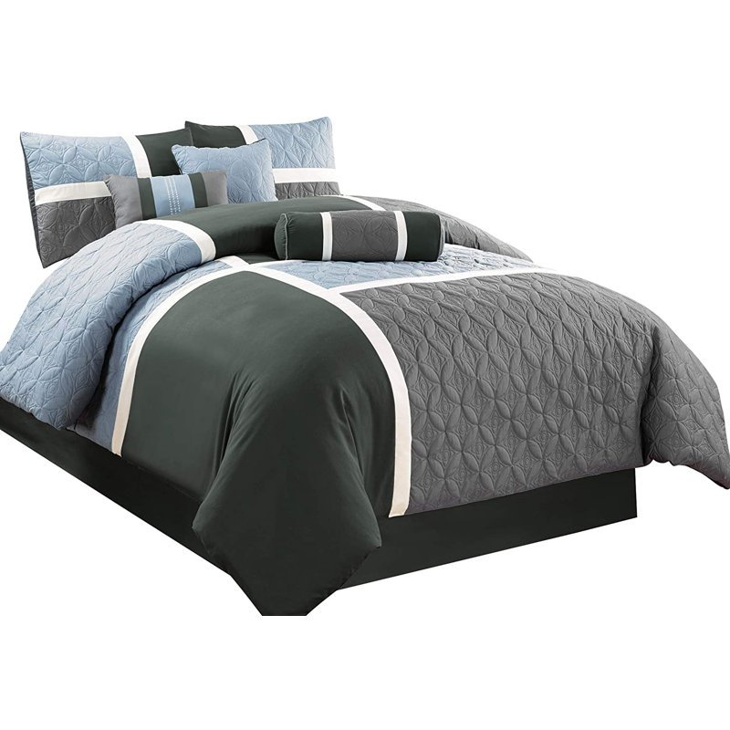 Upland Patchwork 7 Piece Comforter Set, Full Comforter +  6 Additional Pieces, Gray