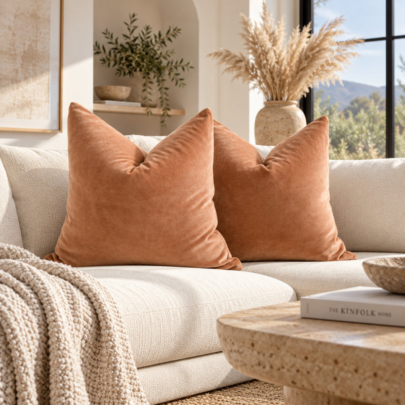 Brown Double-Sided Velvet Decorative Pillow Cover Set 20", Brown, Square 20"