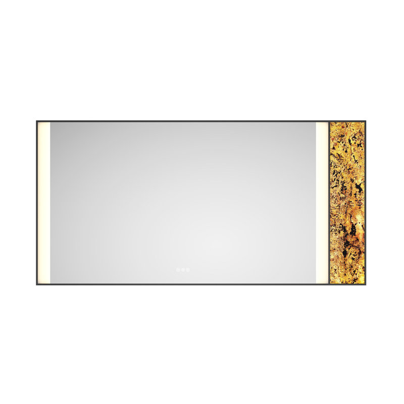 Miroir de salle de bain 72 po x 36 po avec rétroéclairage, fixation murale, brouillard, grande fonction de mémoire réglable, dossier en aluminium noir mat, fixation, mémoire,