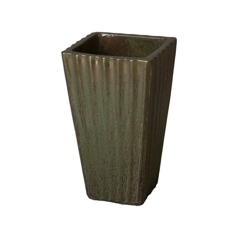 Handmade Ceramic Pot Planter, 20" H x 13" W x 13" D, Metallic Green