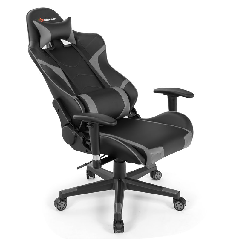 Ebern Designs Adjustable Reclining Ergonomic Swiveling PC & Racing Game Chair, Black/Gray