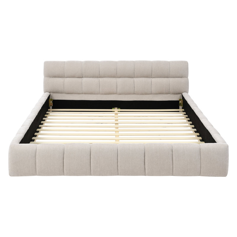Queen Size Upholstered Bed Frame, Beige