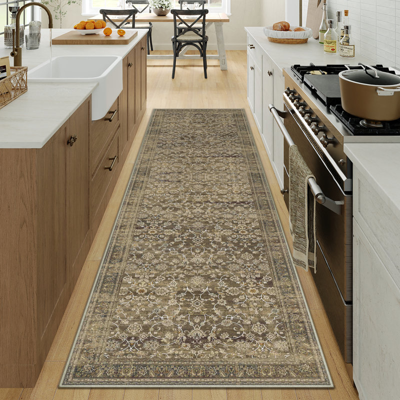  Tapis floral rétro brun, Tapis de couloir 2 pi x 8 pi