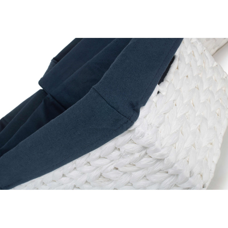 Highland Dunes 3 Piece Wicker Storage Basket Set with Lining, White/Navy Lining