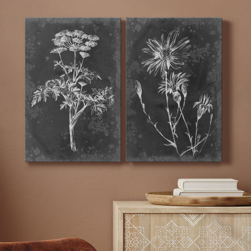 " Slate Floral II " 2 - Pieces Painting Print, 36" H x 24" W x 1" D