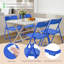 Ensemble de 4 chaises de patio pliantes bleu marine, sièges en plastique à structure en acier-1731774377