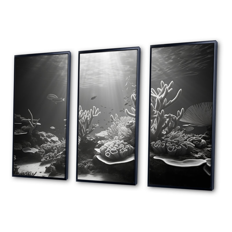 Ensemble de décorations murales corail noir et blanc, Cadre flottant noir, H 28 po x l 36 po x P 1 po