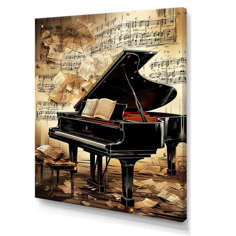 Classical Black Piano Sonata I - Piano, art mural, H 20 po x l 12 po x P 1 po, Toile tendue