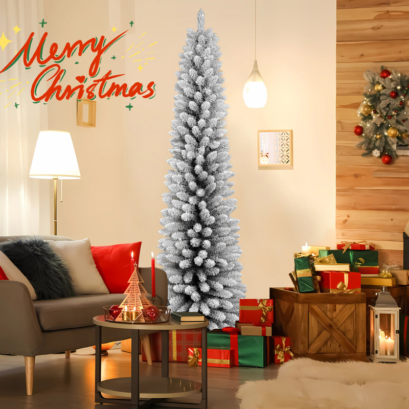 Arbre de Noël enneigé 7 pi, mince arbre artificiel pour petits espaces et coins