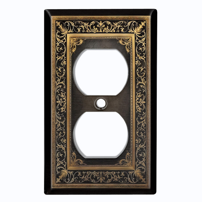 Couvercle de plaque d'interrupteur en métal; Rectangle 1 bande US standard - Image imprimée d'un cadre floral décoratif