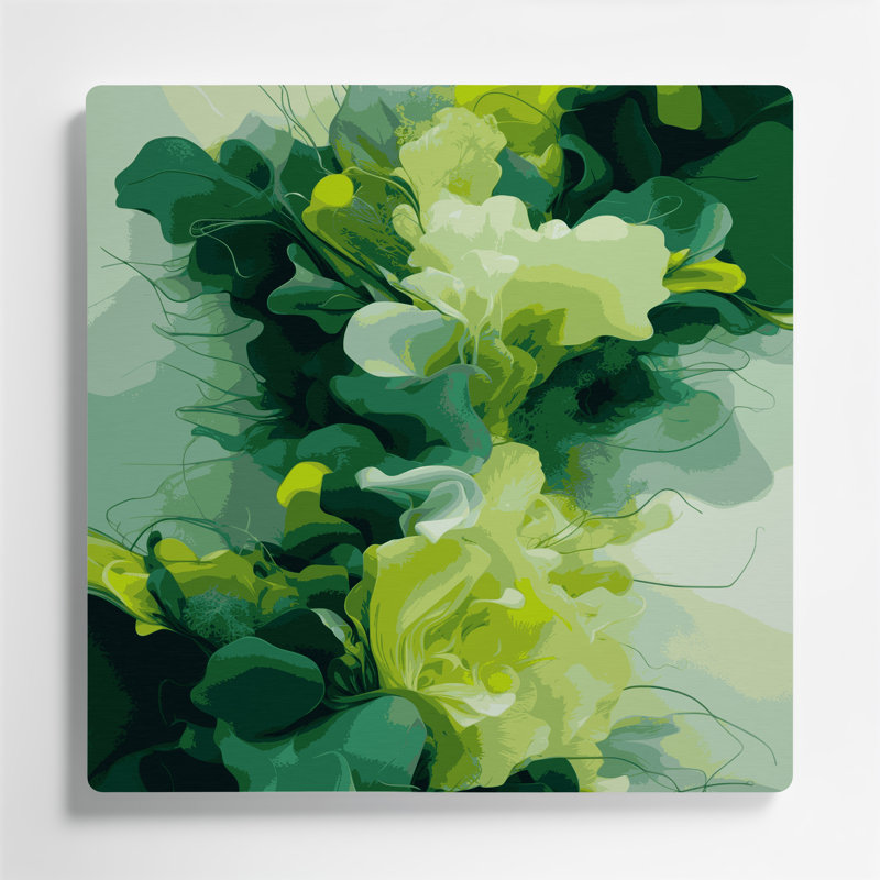 Art mural abstrait en métal vert 45, H 32 po x l 32 po
