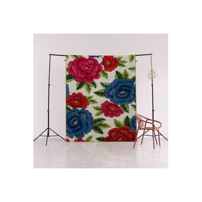 Tapis rose et rouge lavable à la machine à motif décoratif moderne bleu et rouge