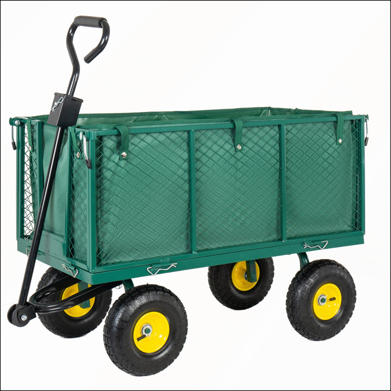 Chariot de jardin surdimensionné en acier 3 en 1 avec doublure amovible et panneaux latéraux pour une utilisation polyvalente