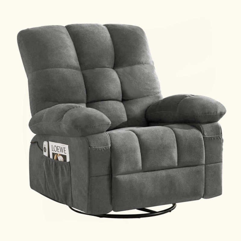 Massage Swivel Recliner Chair With Vibration Massage And Lumbar Heating For Adults,350LBS Oversized Rocker Recliner Single Sofa With Side Pocket And USB Charge Port For Living Room