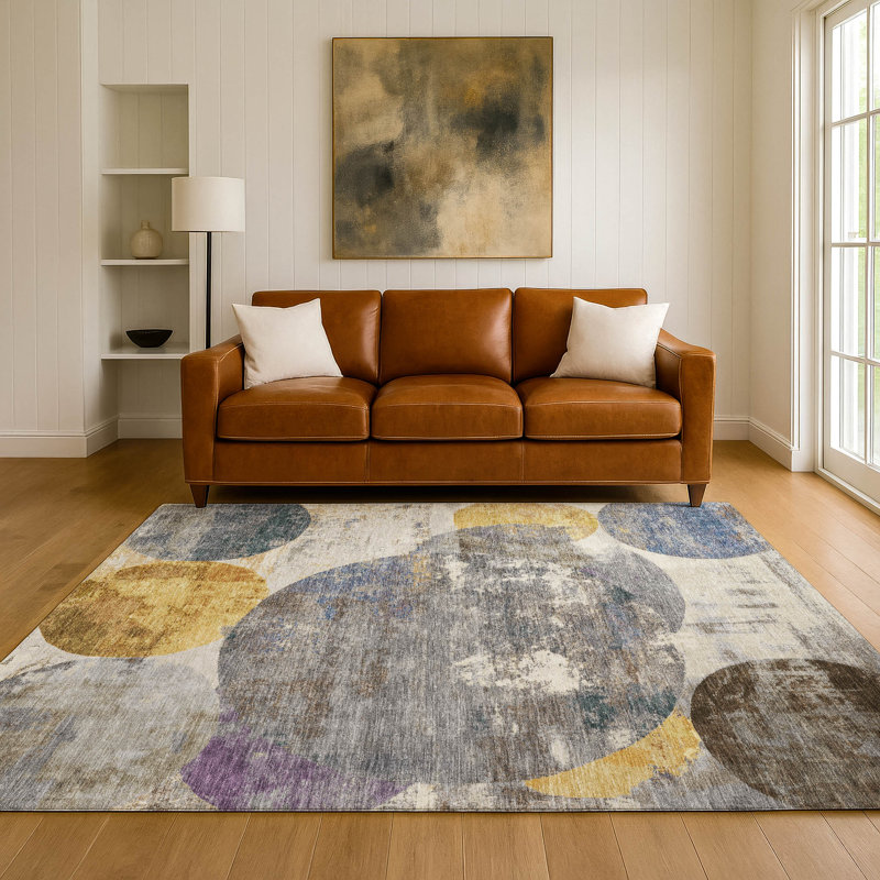 Tapis à pois Mayfield AMF2381 lavable à la machine Premium, Gris, 8 pi x 10 pi