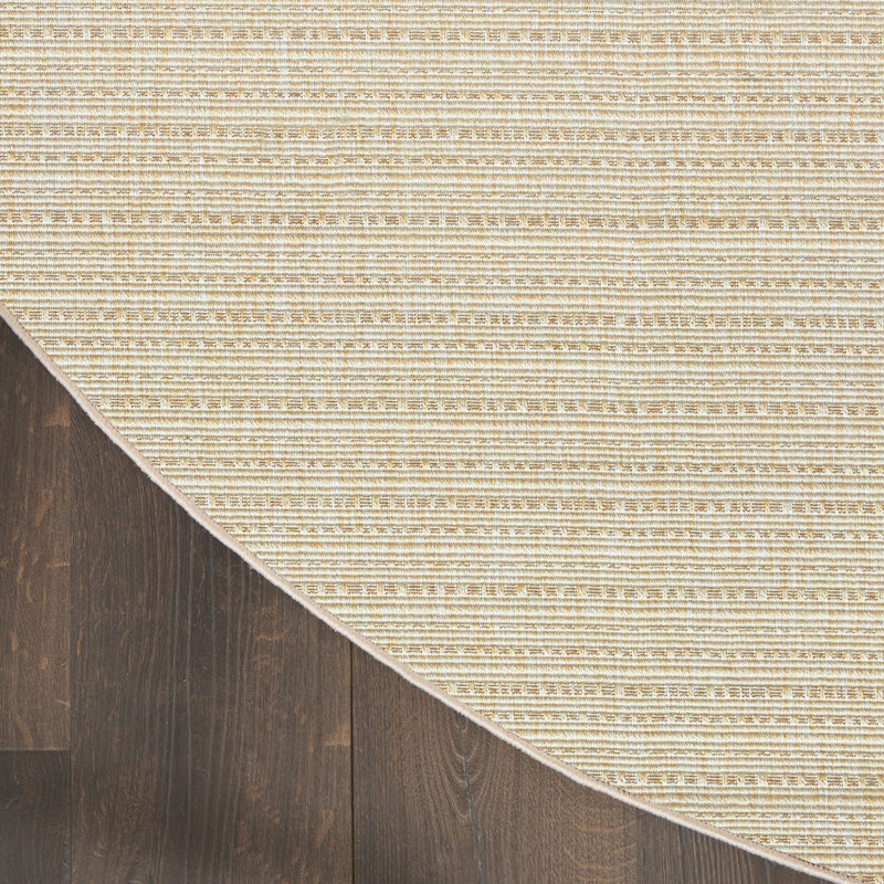 Tulum Striped Indoor/Outdoor Area Rug, Round 8', Ivory/Cream