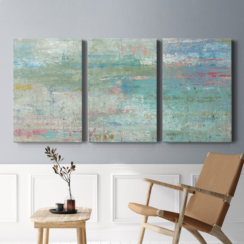«Pastel Watergarden», ensemble de 3 reproductions d'art sur toile encadrées, H 18 po x l 36 po x P 1 po