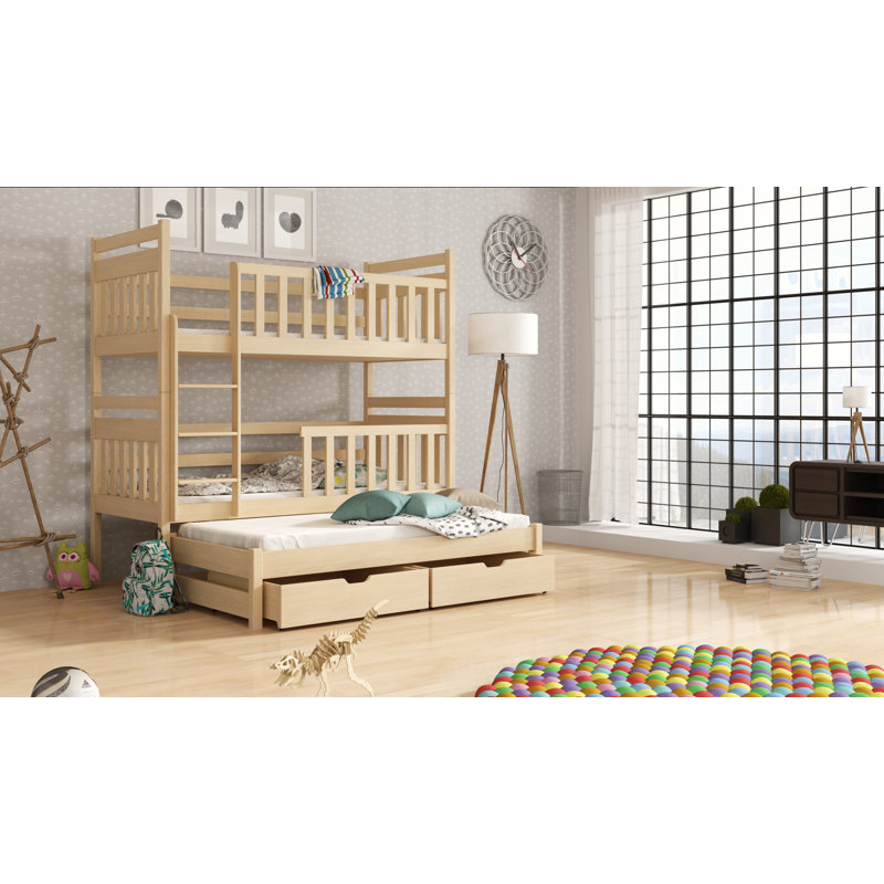 Nate Single (3') Standard Bunk Bed and Mattress with Trundle, Pine