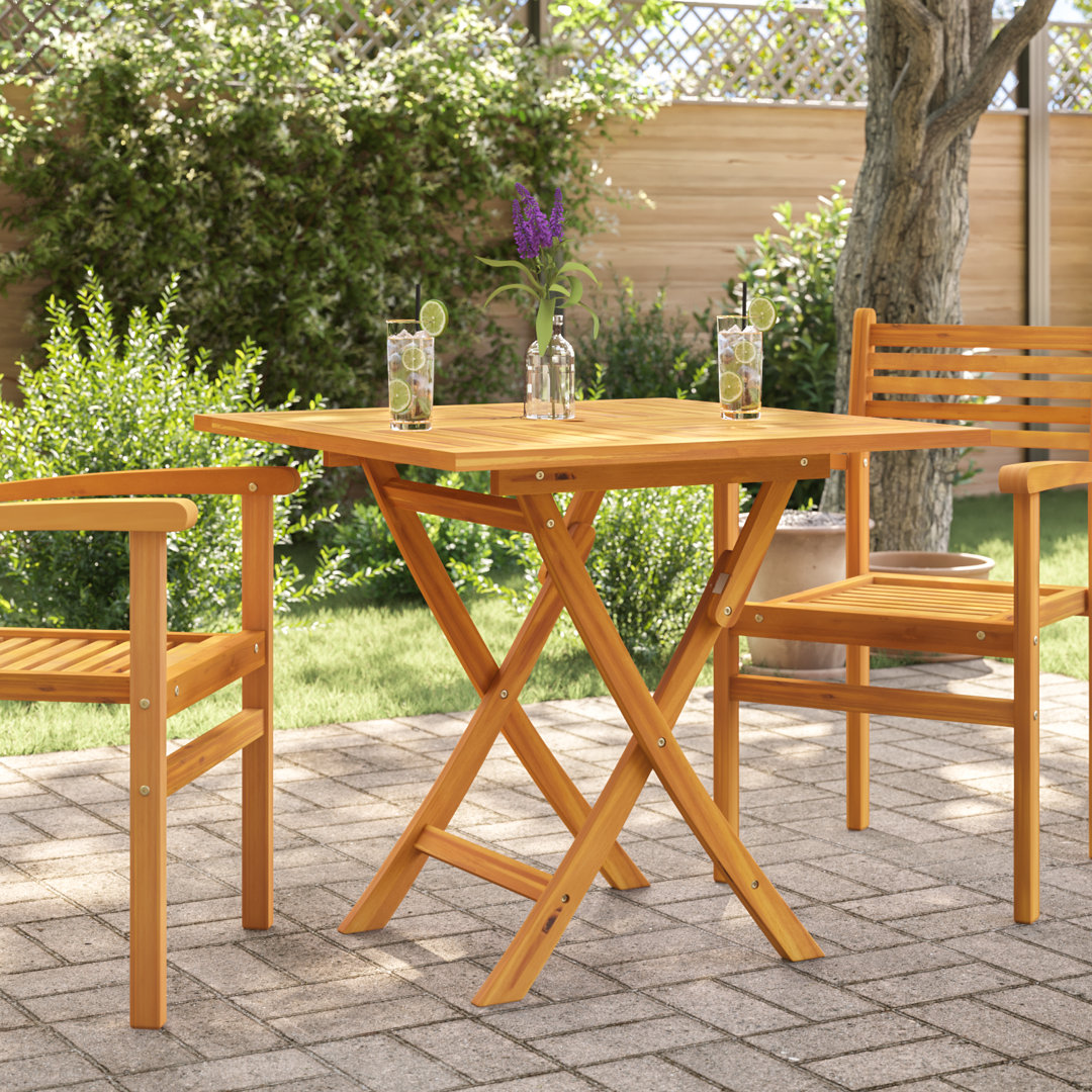 Kentia Square Teak Folding Outdoor Bistro Table With Umbrella Hole , 85cm cm W 85cm cm D