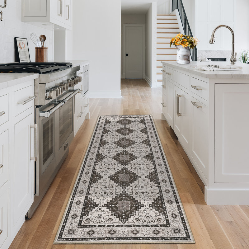 Machine Washable Rug with Rubber Backing for Living Room Oriental Non-Slip Area Rug Easy-Cleaning Vintage Floor Carpet for Bedroom Dining Room